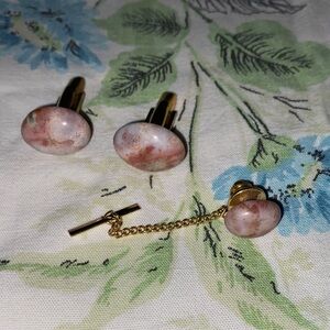 Gold and marbled brown Stone Cufflinks Set